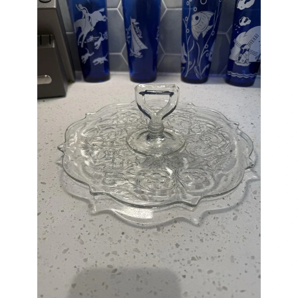 McKee Rock Crystal Center Handled Sandwich Tray Server EAPG Depression Glass